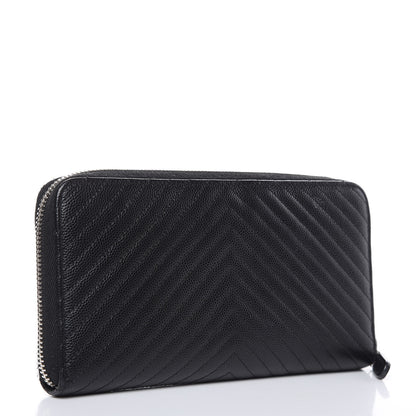 Chanel Caviar Chevron Quilted Large Gusset Zip Around Wallet Black 3 of 11