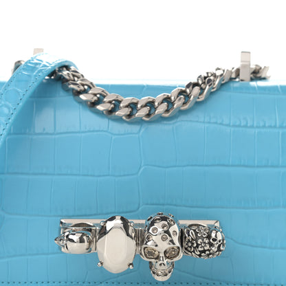 Alexander McQueen Calfskin Crocodile Embossed Knuckle Shoulder Bag Cerulean 8 of 10