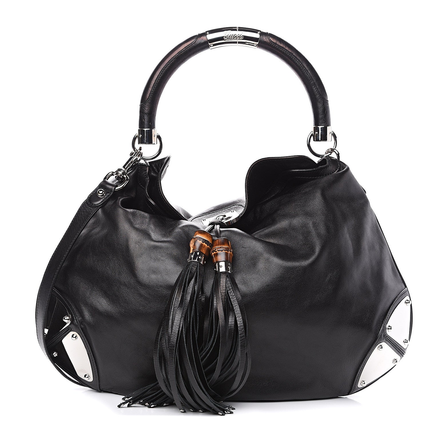Gucci Calfskin Large Indy Top Handle Hobo Black 1 of 9