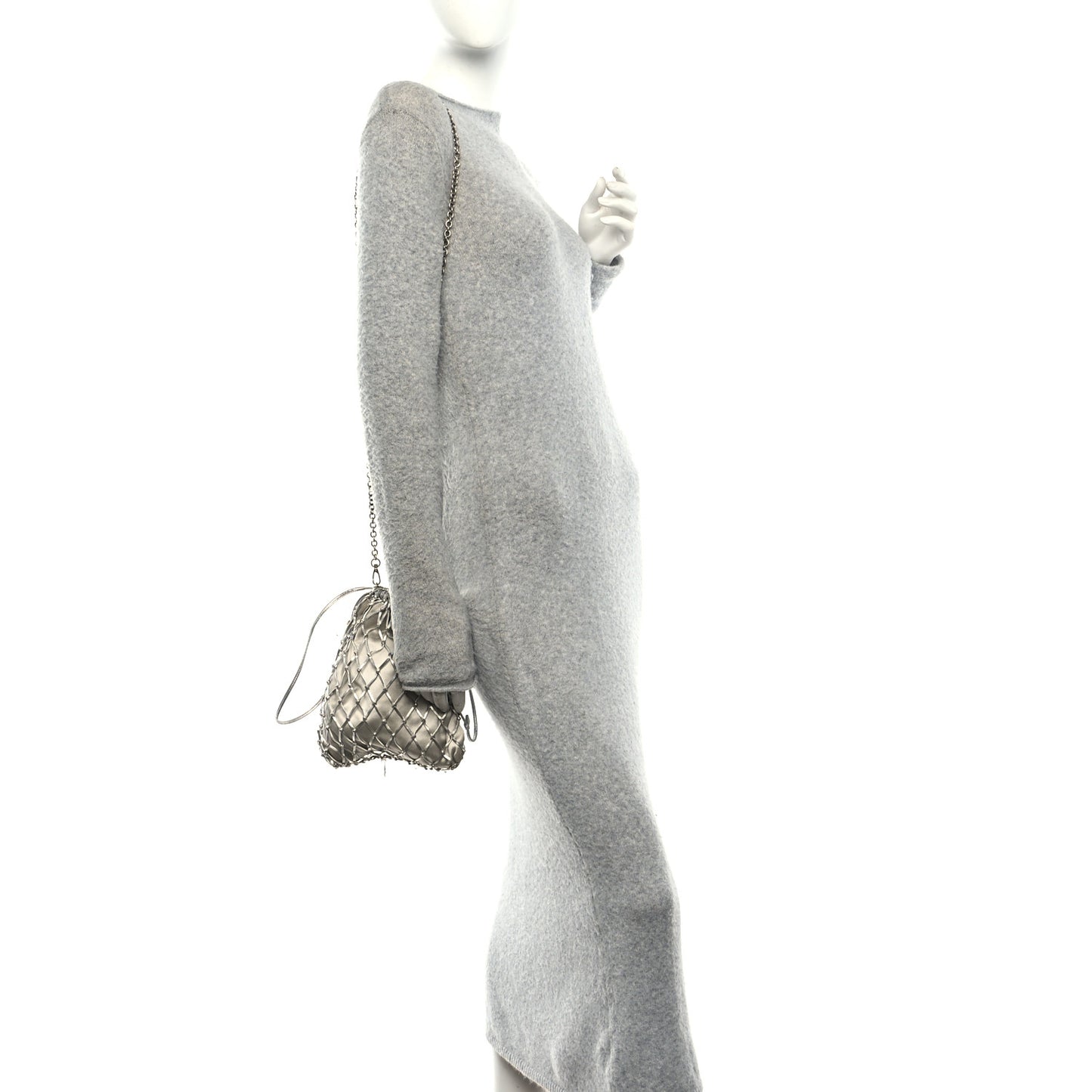 Satin Crystal Net Chain Bag Silver