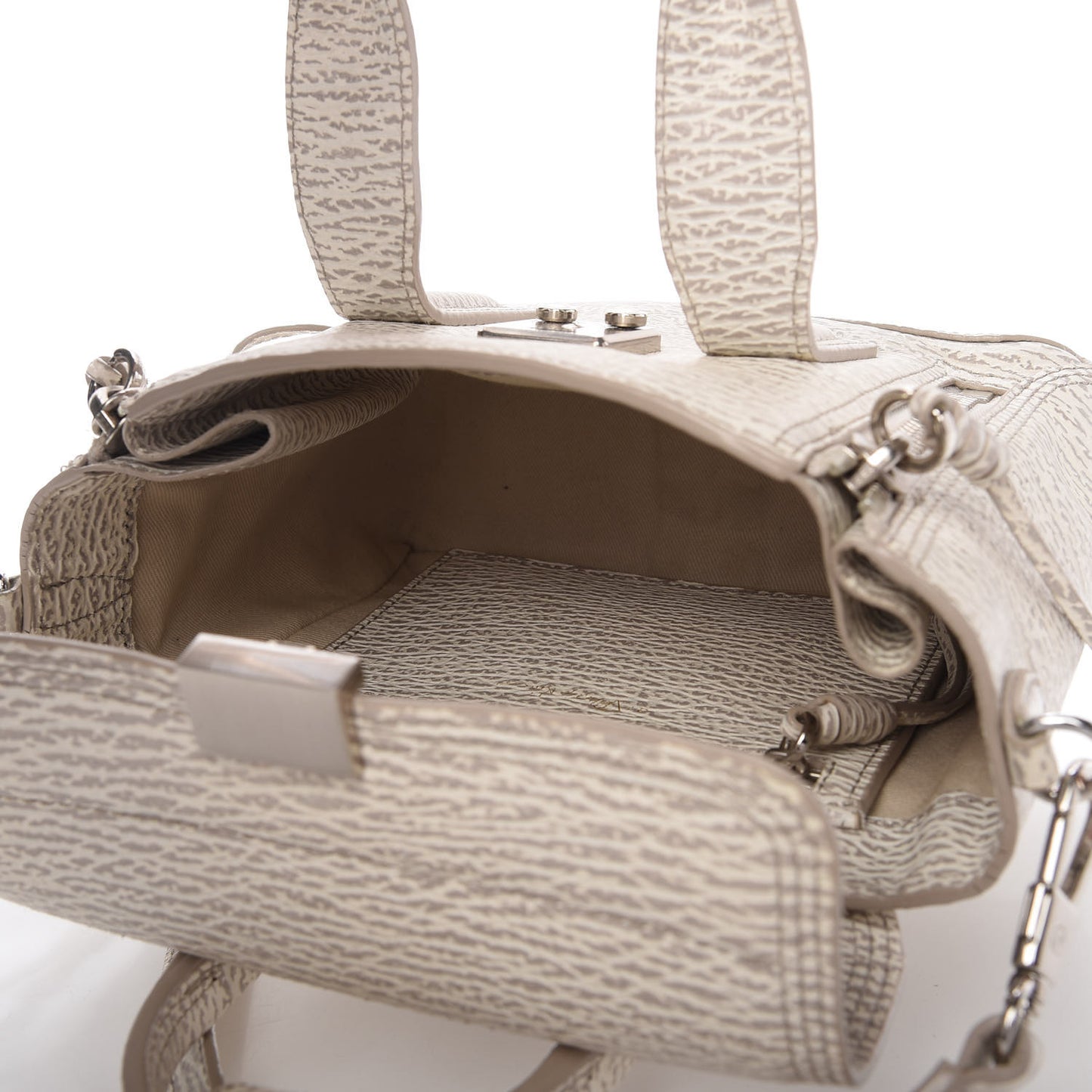 Shark Embossed Textured Calfskin Mini Pashli Satchel Ivory Dove