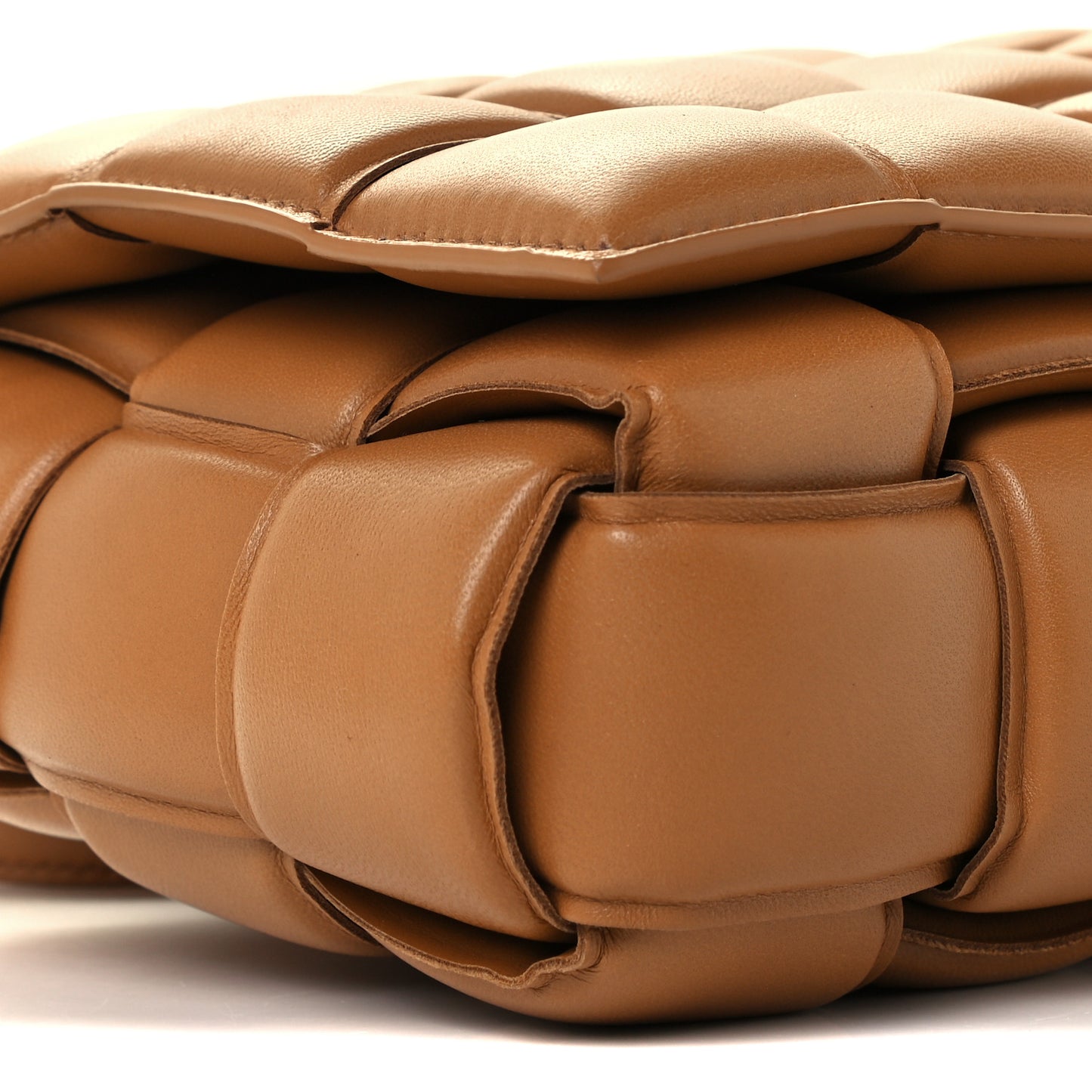 Nappa Maxi Intreccio Padded Cassette Crossbody Bag Caramel