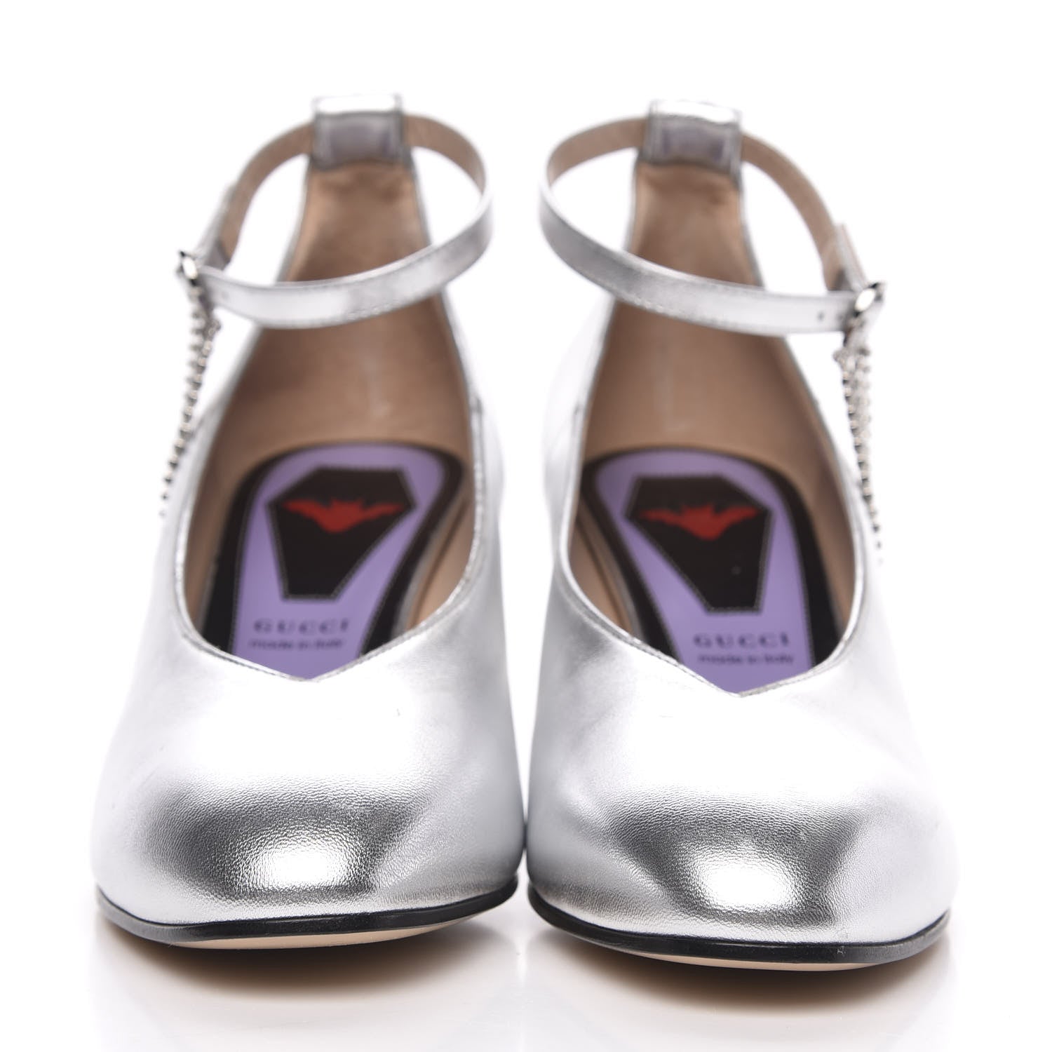 Gucci Metallic Nappa Crystal Square G Mid Heel Pumps 39 Silver 2 of 9