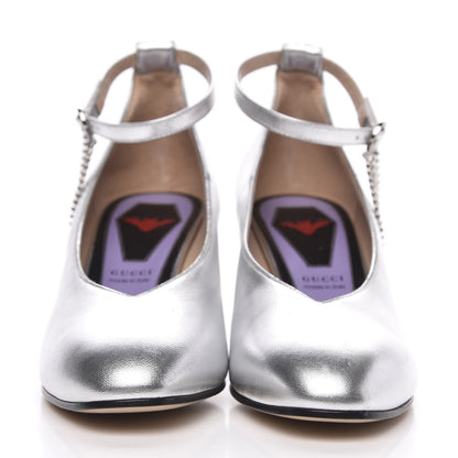 Gucci Metallic Nappa Crystal Square G Mid Heel Pumps 39 Silver 2 of 9