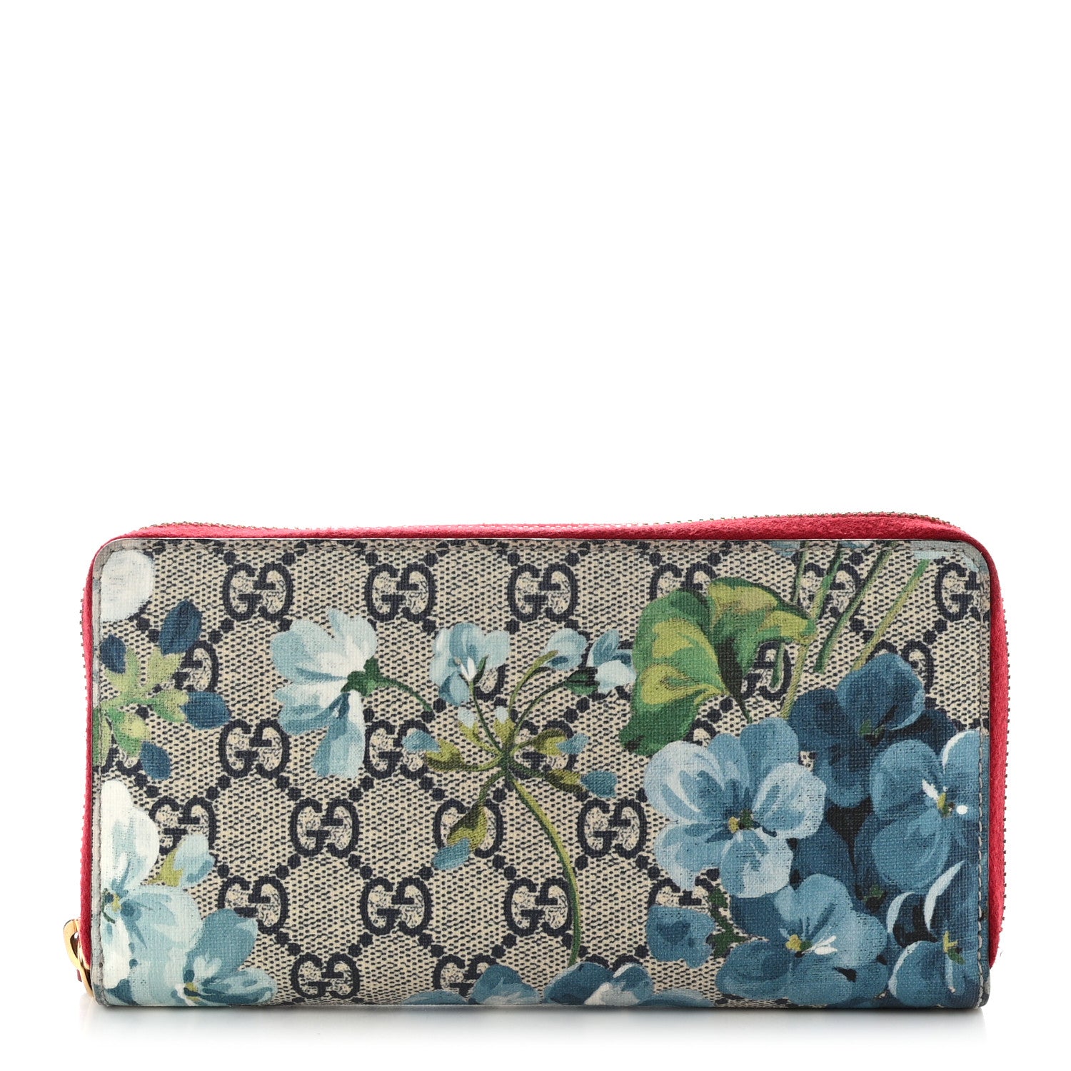 Gucci GG Supreme Monogram Blooms Zip Around Wallet Blue Red 1 of 14