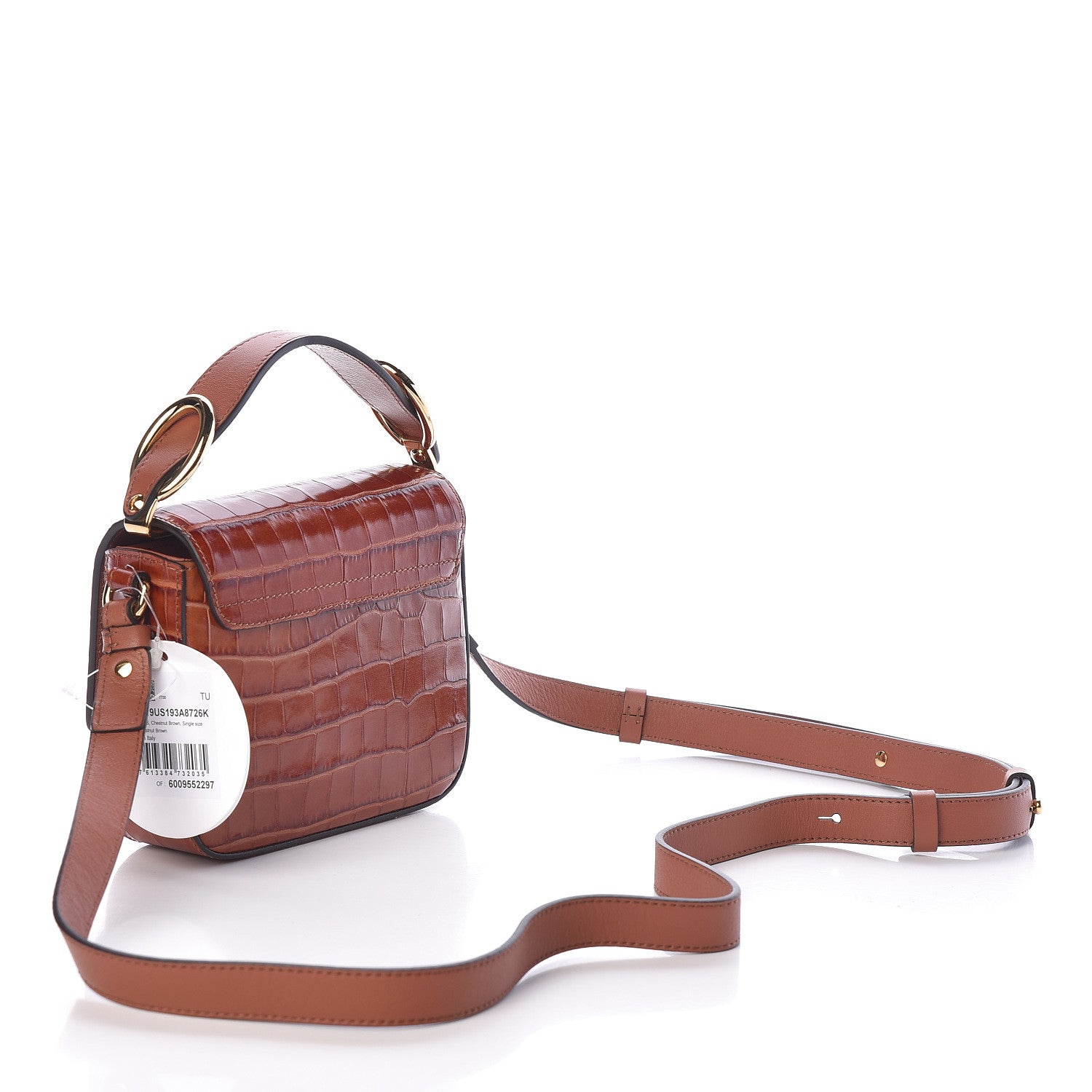 Chloe Calfskin Crocodile Embossed Mini C Double Carry Chestnut Brown 3 of 9
