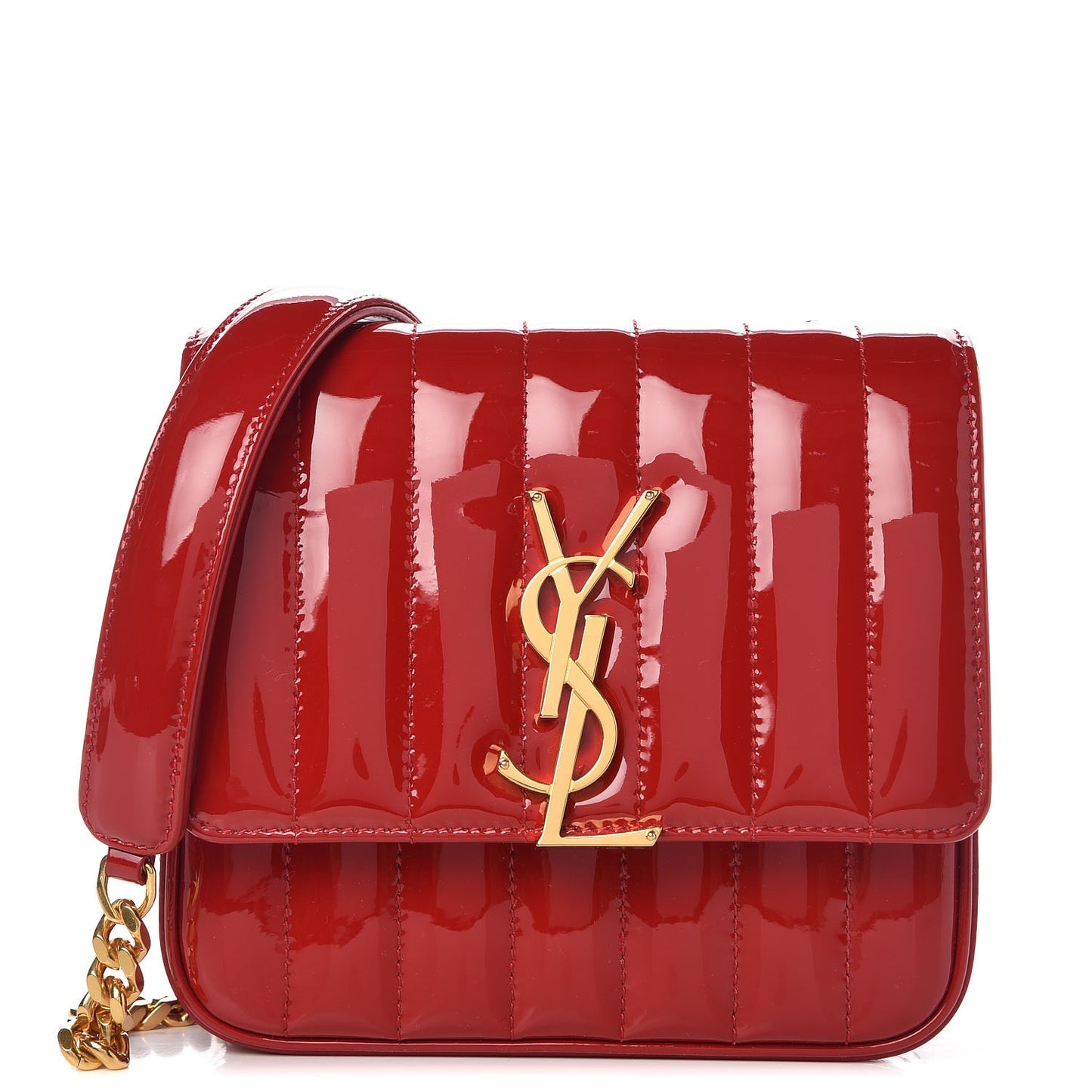 Patent Matelasse Monogram Small Vicky Chain Bag Red