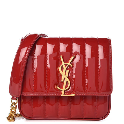 Saint Laurent Patent Matelasse Monogram Small Vicky Chain Bag Red 1 of 8
