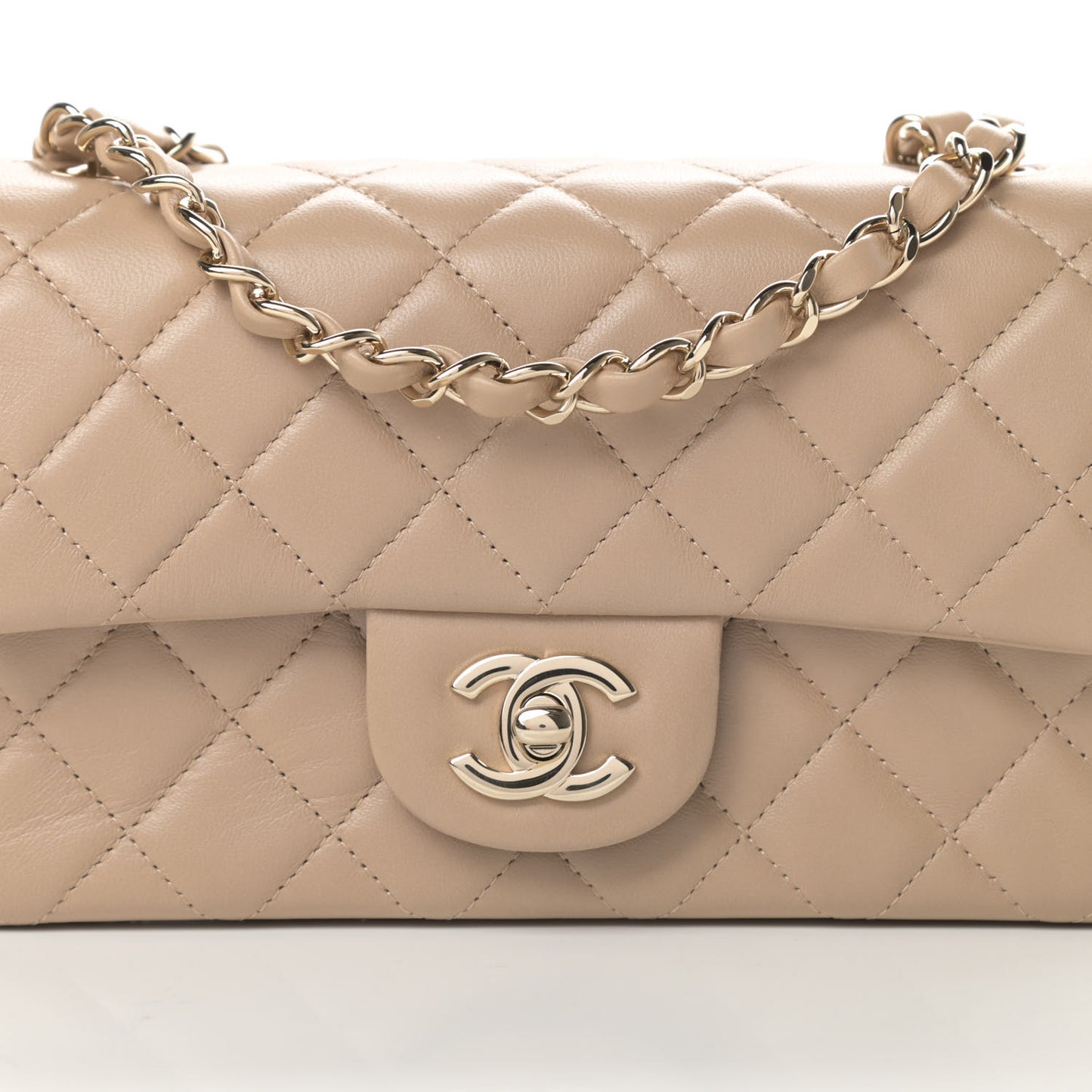 Lambskin Quilted Mini Rectangular Flap Dark Beige