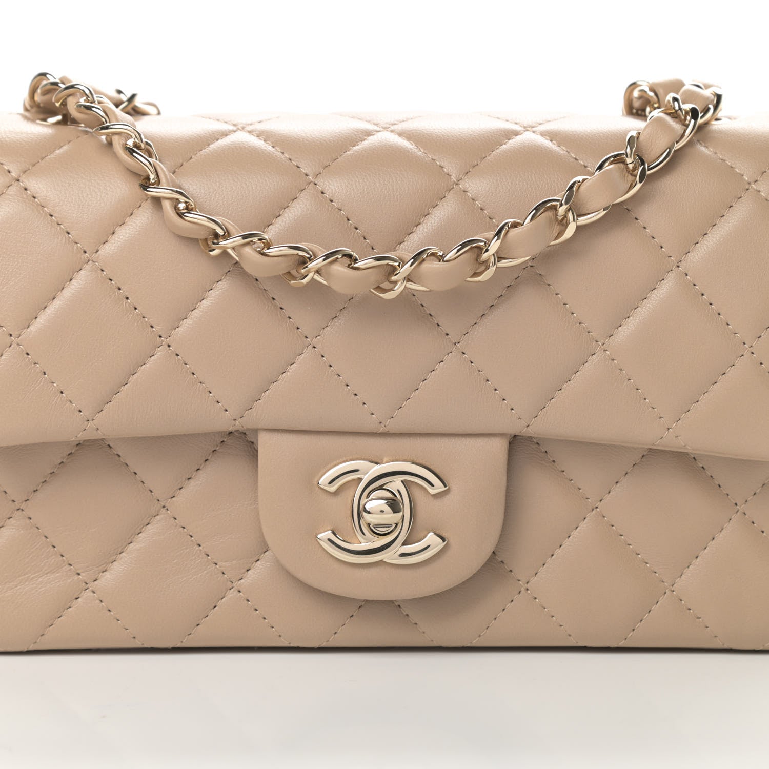 Chanel Lambskin Quilted Mini Rectangular Flap Dark Beige 8 of 11