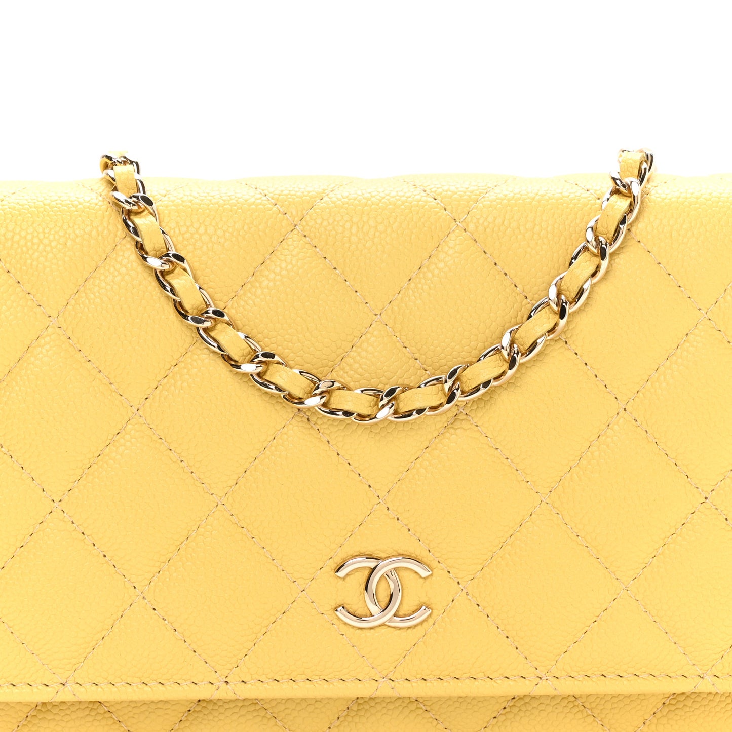 Caviar Quilted Tiny CC Wallet On Chain WOC Yellow