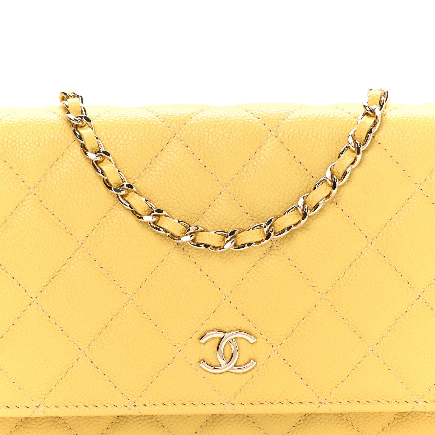 Chanel Caviar Quilted Tiny CC Wallet On Chain WOC Yellow 9 of 12