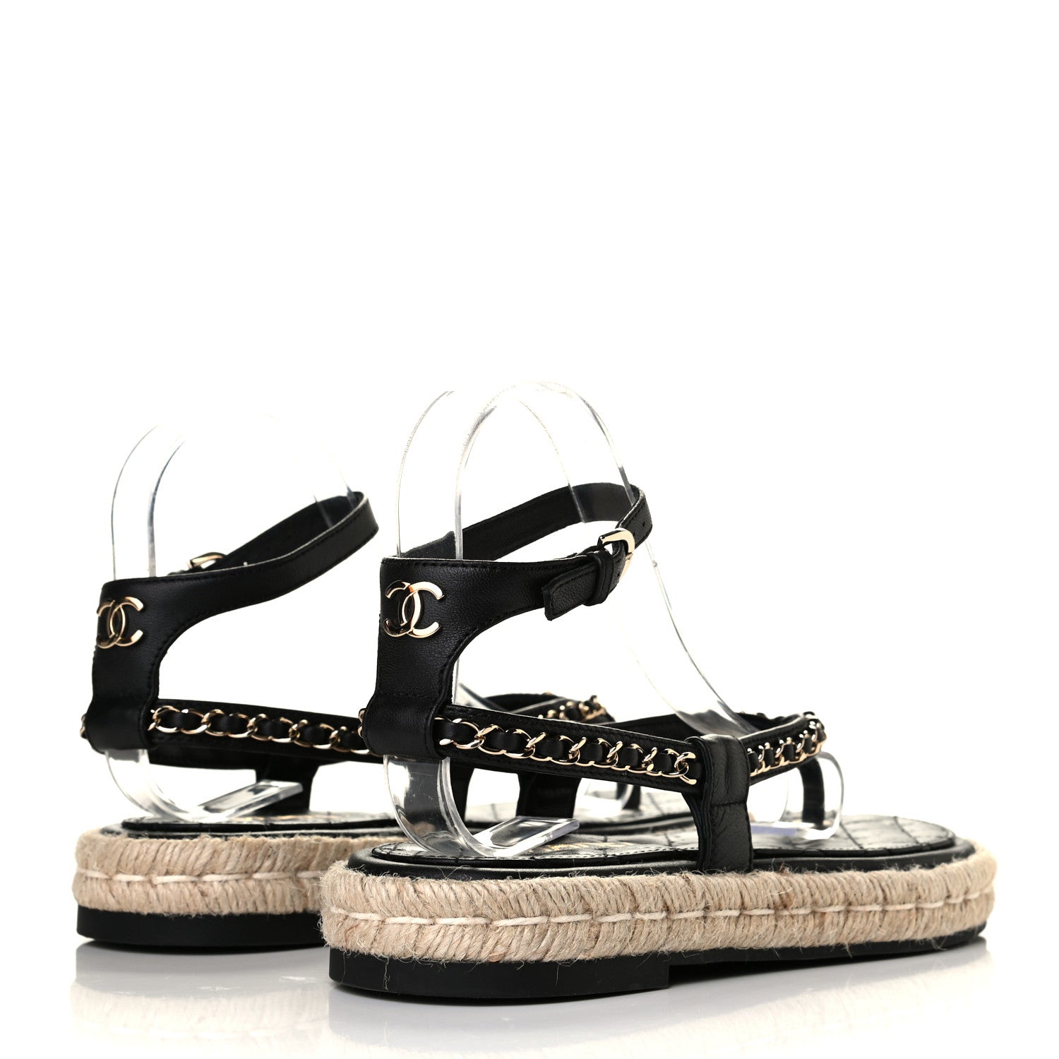 Chanel Lambskin Chain CC Thong Espadrille Sandals 36 Black 3 of 6