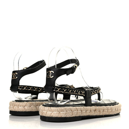 Chanel Lambskin Chain CC Thong Espadrille Sandals 36 Black 3 of 6