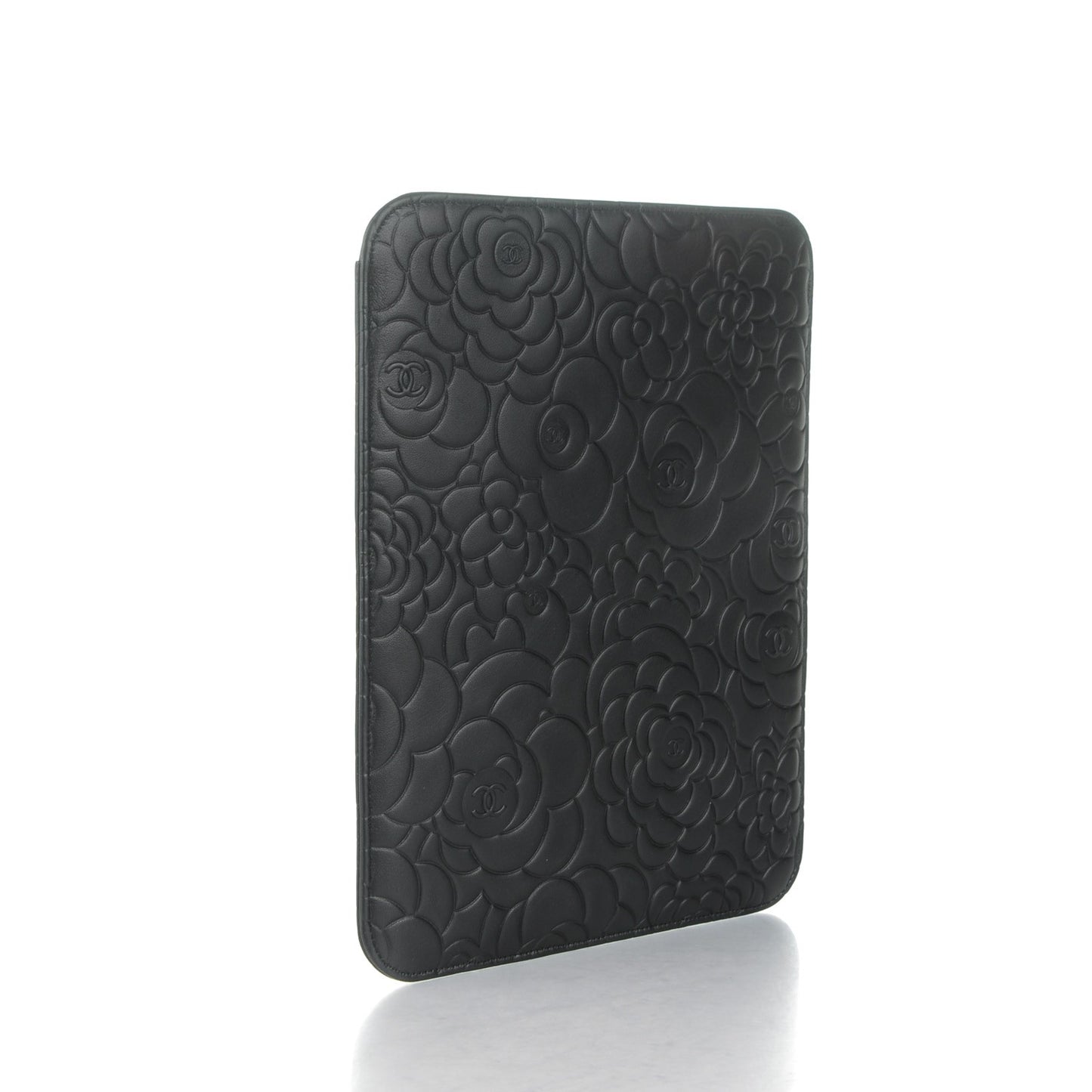 Lambskin Camellia Embossed iPad Case Black