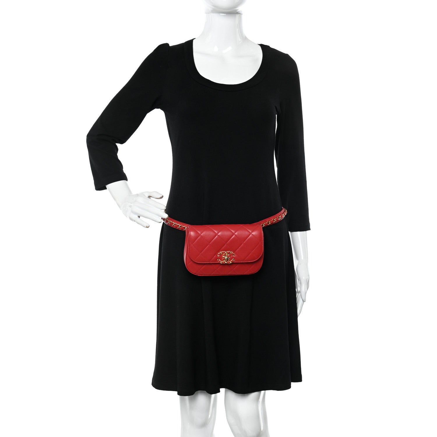 Chanel Lambskin Quilted Chain Infinity Waist Belt Bag Red 2 of 12