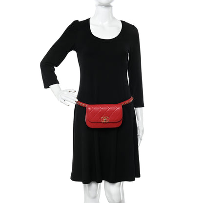 Chanel Lambskin Quilted Chain Infinity Waist Belt Bag Red 2 of 12