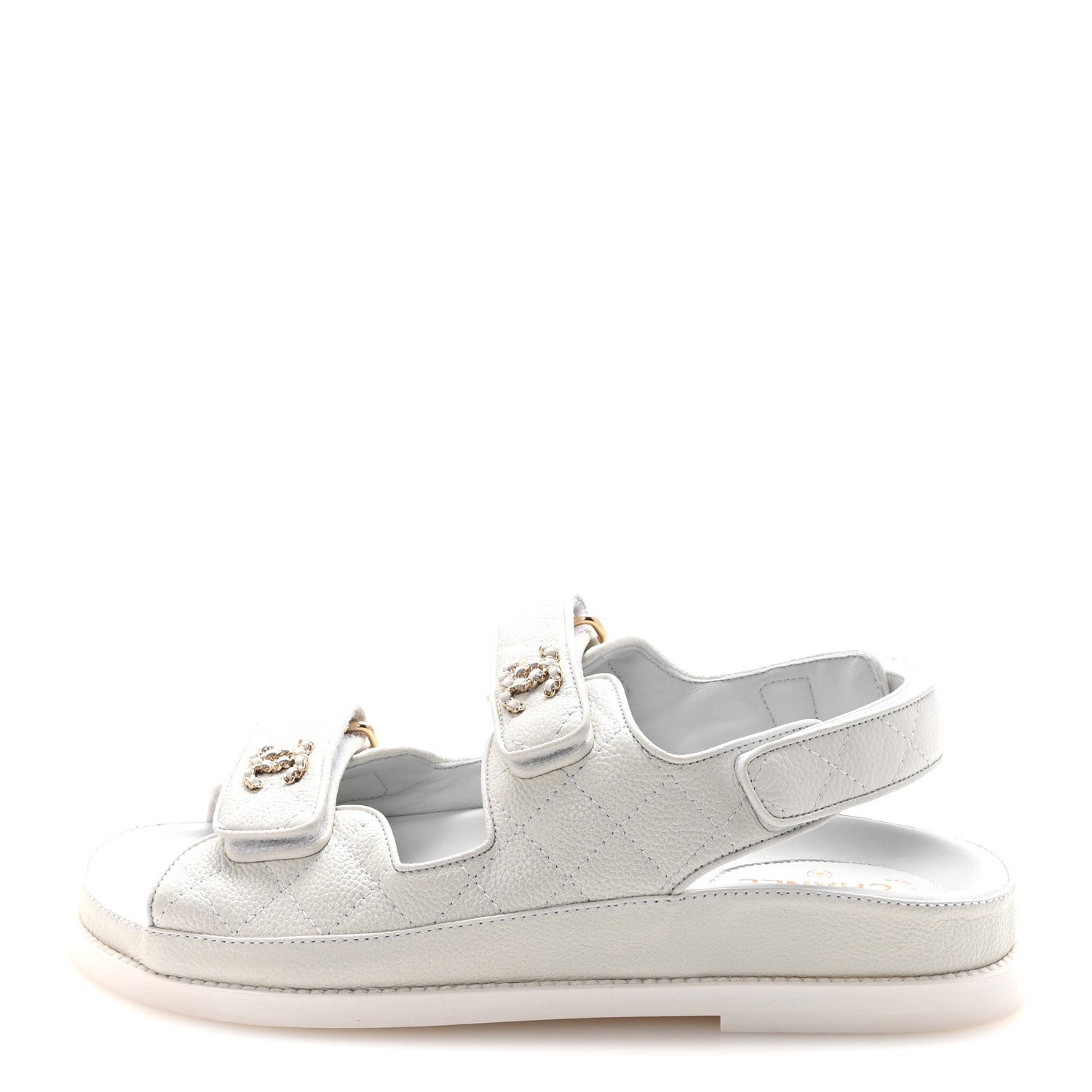 Chanel Grained Calfskin Velcro Dad Sandals 36.5 White 1 of 10