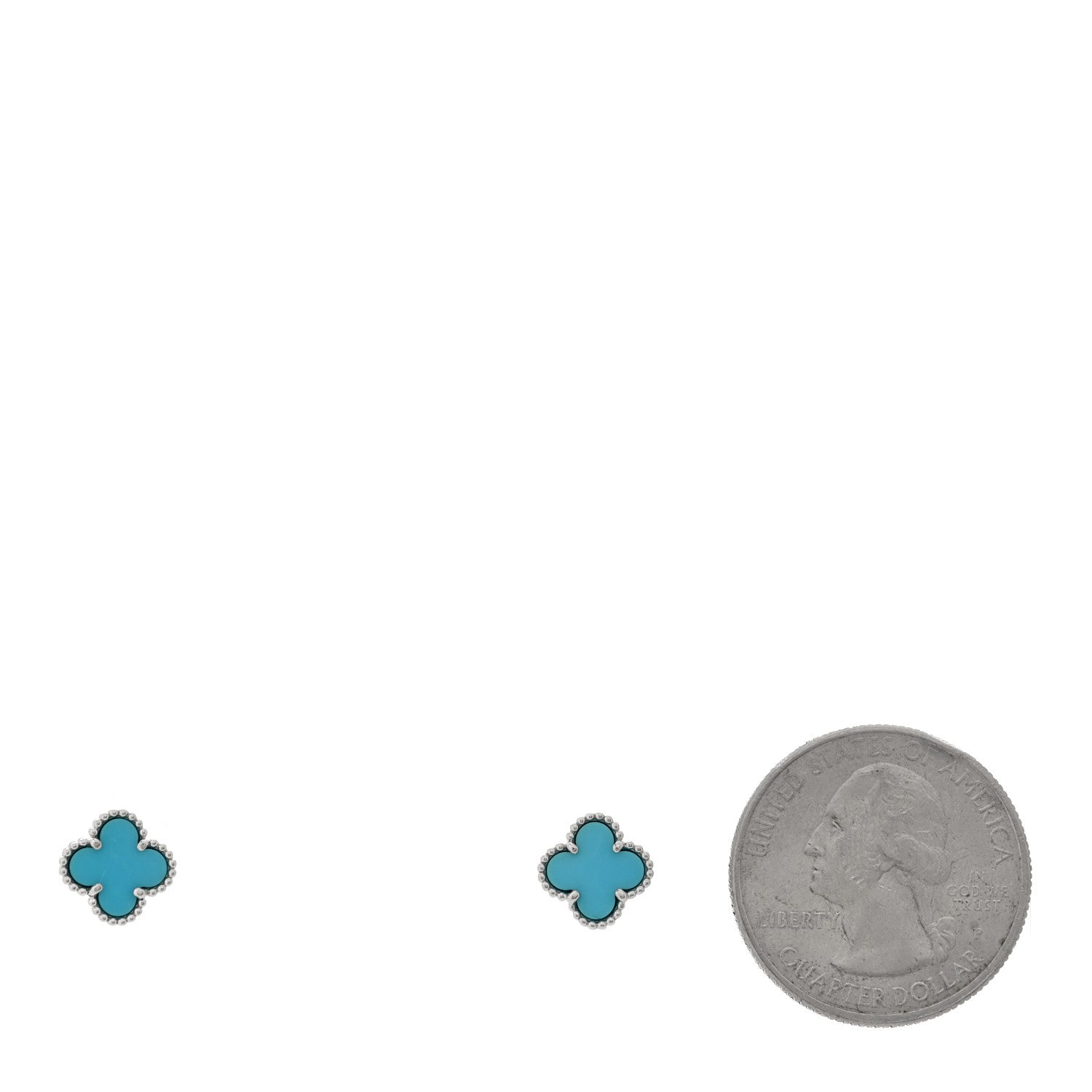 Van Cleef & Arpels 18K White Gold Turquoise Sweet Alhambra Earrings 2 of 4