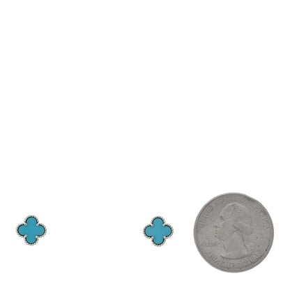 Van Cleef & Arpels 18K White Gold Turquoise Sweet Alhambra Earrings 2 of 4