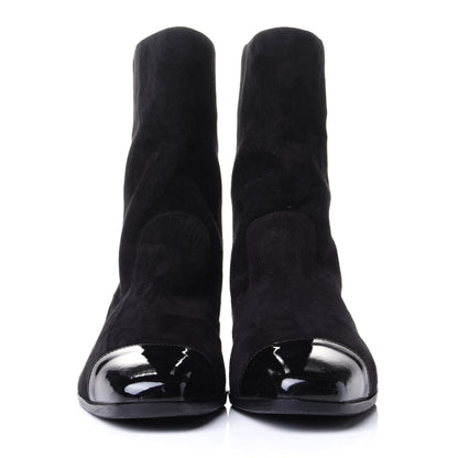 Chanel Suede Patent Cap Toe CC Boots 39.5 Black 2 of 3