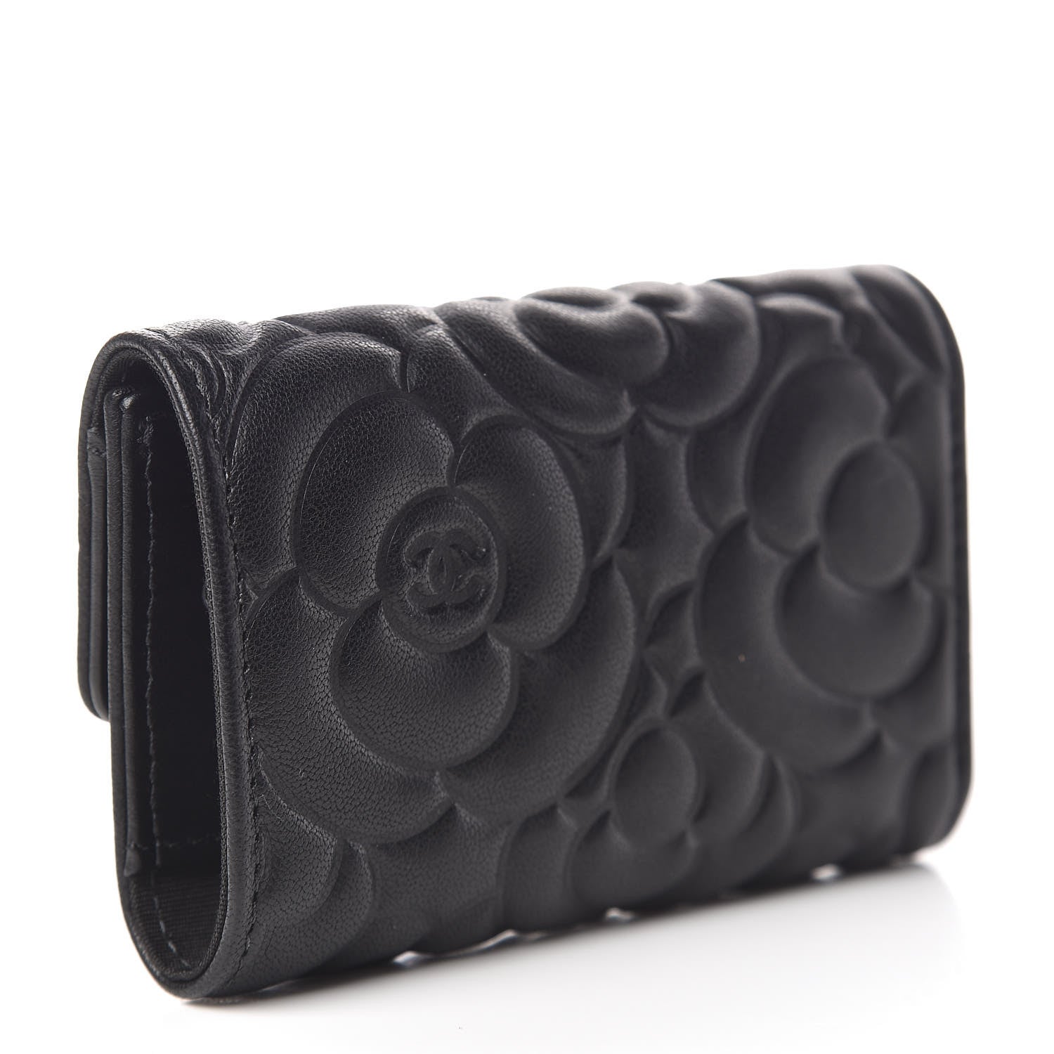 Chanel Goatskin Camellia Embossed 4 Key Holder Black 3 of 9