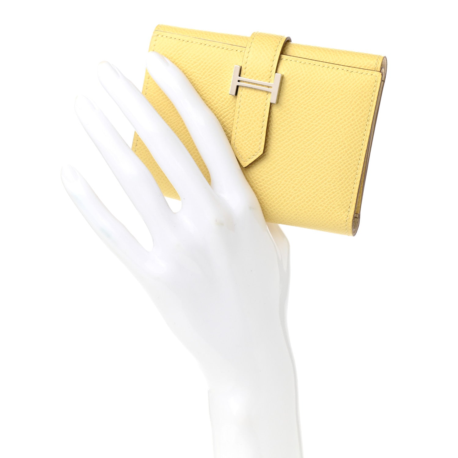 Hermes Epsom Verso Tri-Fold Bearn Compact Wallet Jaune Poussin Nata 2 of 9