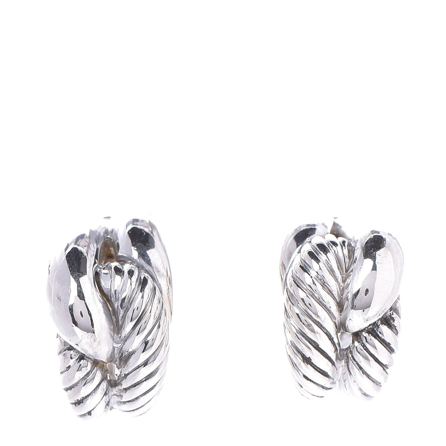 David Yurman Sterling Silver 14K Yellow Gold Woven Cable Earrings 1 of 4