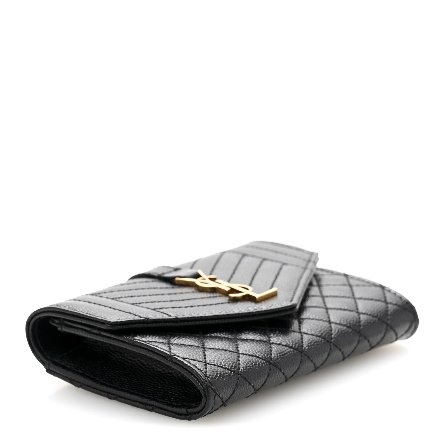 Saint Laurent Grain De Poudre Textured Mixed Matelasse Triquilt Small Monogram Envelope Wallet Black 4 of 9