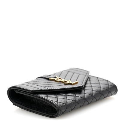 Saint Laurent Grain De Poudre Textured Mixed Matelasse Triquilt Small Monogram Envelope Wallet Black 4 of 9