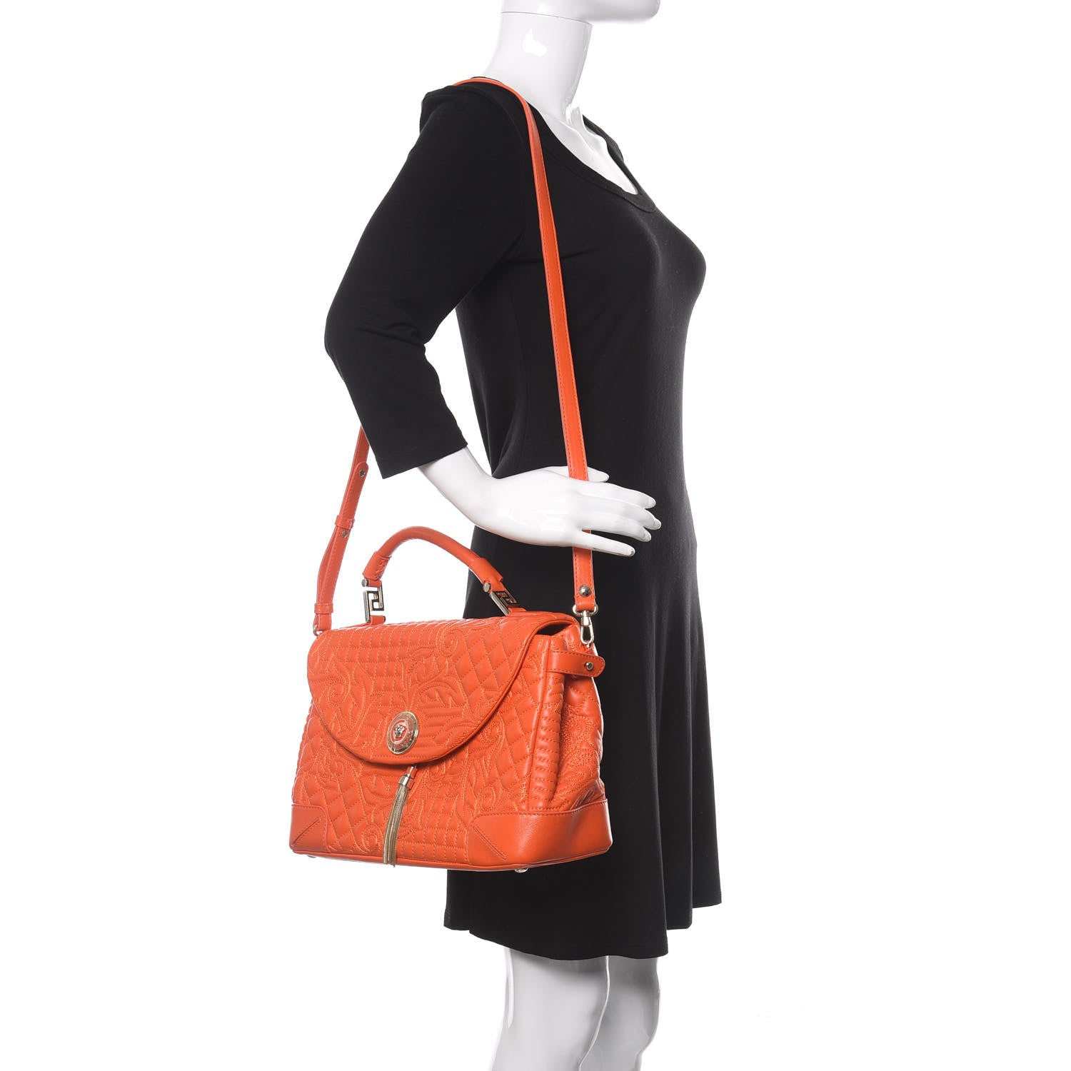 Versace Barocco Quilted Nappa Altea Vanitas Satchel Orange 2 of 10