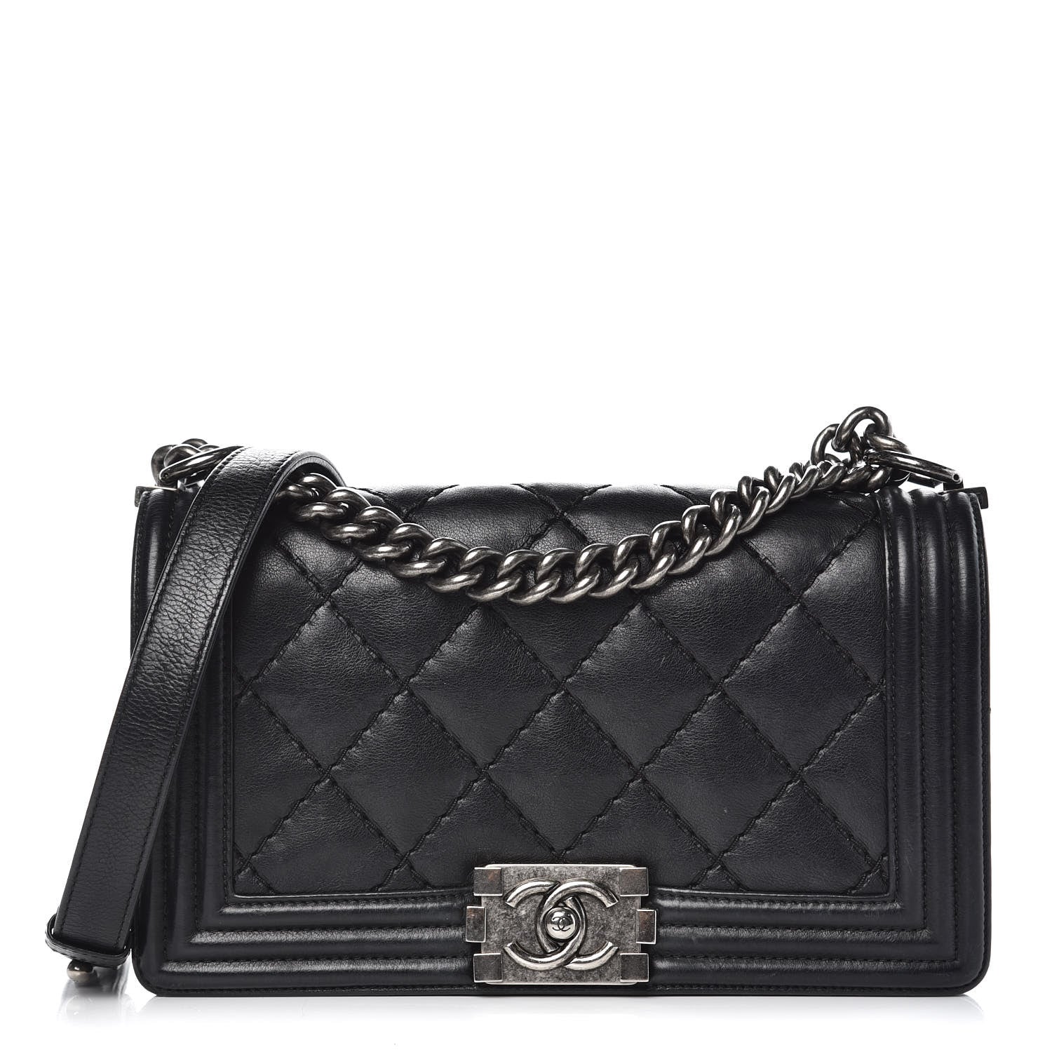 Chanel Calfskin Double Stitch Medium Boy Flap Black 1 of 16