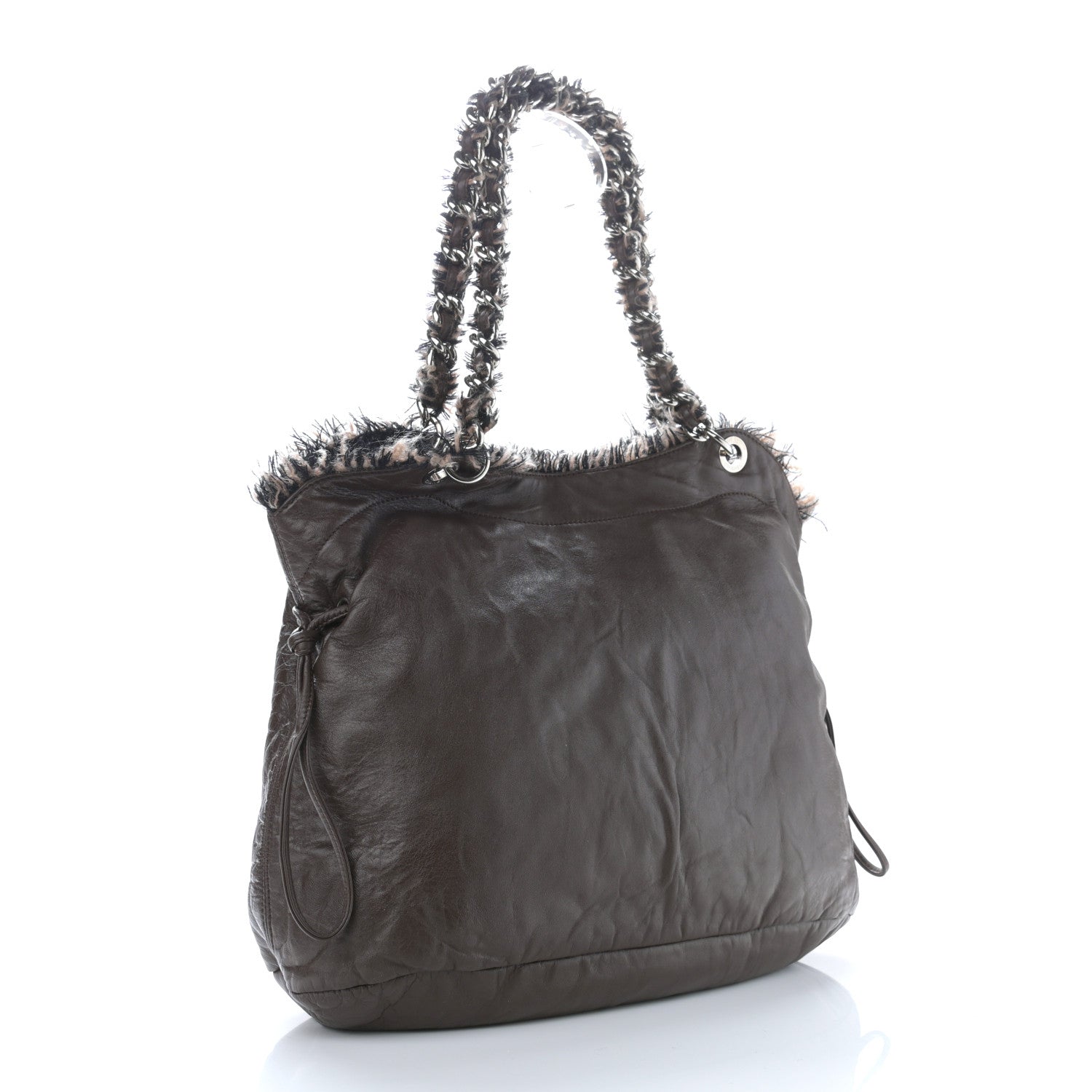 Chanel Tweed Lambskin Drawstring Tweedy Tote Brown 3 of 10