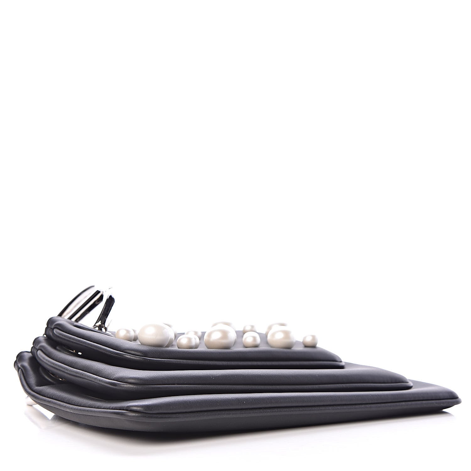 Fendi Calfskin Pearl F is Embellished Triplette Pouch Set Black 4 of 9