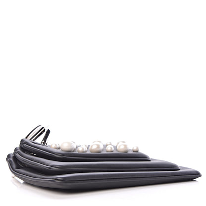 Fendi Calfskin Pearl F is Embellished Triplette Pouch Set Black 4 of 9