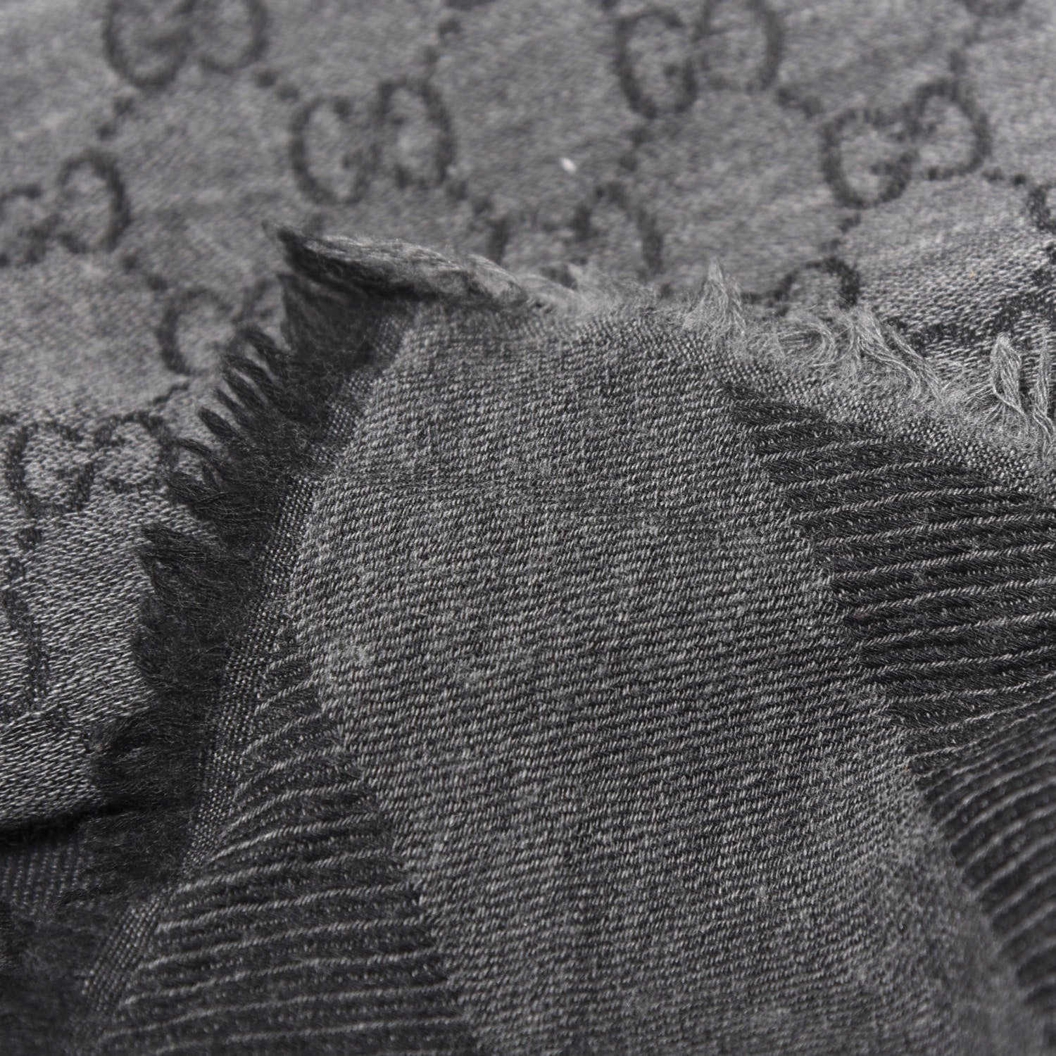Gucci Wool Silk Monogram GGWeb Fringe Shawl Black Medium Grey 5 of 5