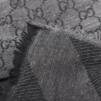 Gucci Wool Silk Monogram GGWeb Fringe Shawl Black Medium Grey 5 of 5