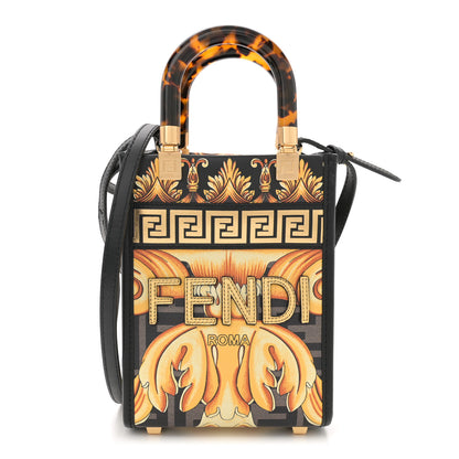 Fendi X VERSACE Vitello King Catalan Mirror Plexiglass Fendace FF Baroque Logo Mini Fendi Sunshine Shopper Tote Black Gold 1 of 11