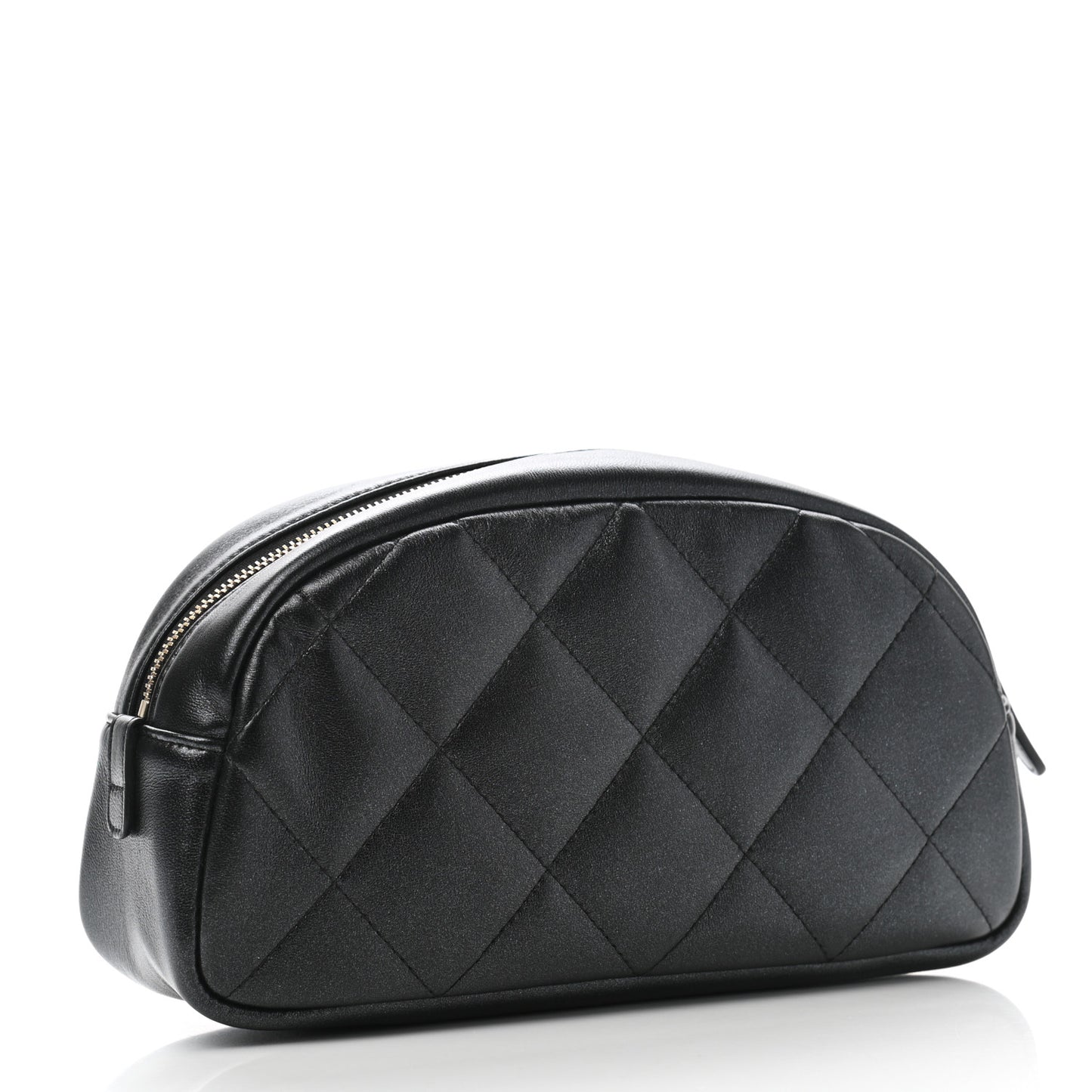Lambskin Quilted Double Zip Pouch Black