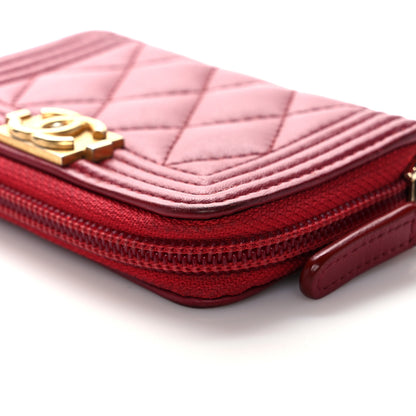 Chanel Lambskin Quilted Boy Zip Around Coin Purse Wallet Red 11 of 14
