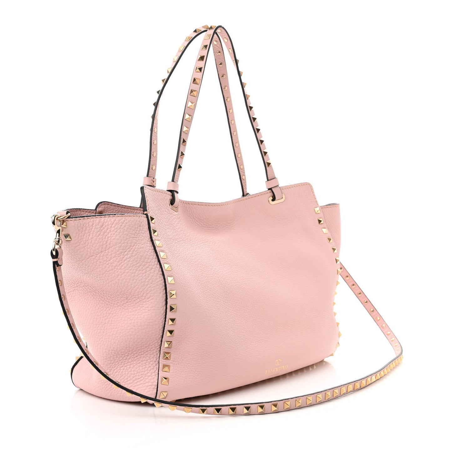 Pebbled Calfskin Medium Rockstud Tote Water Rose