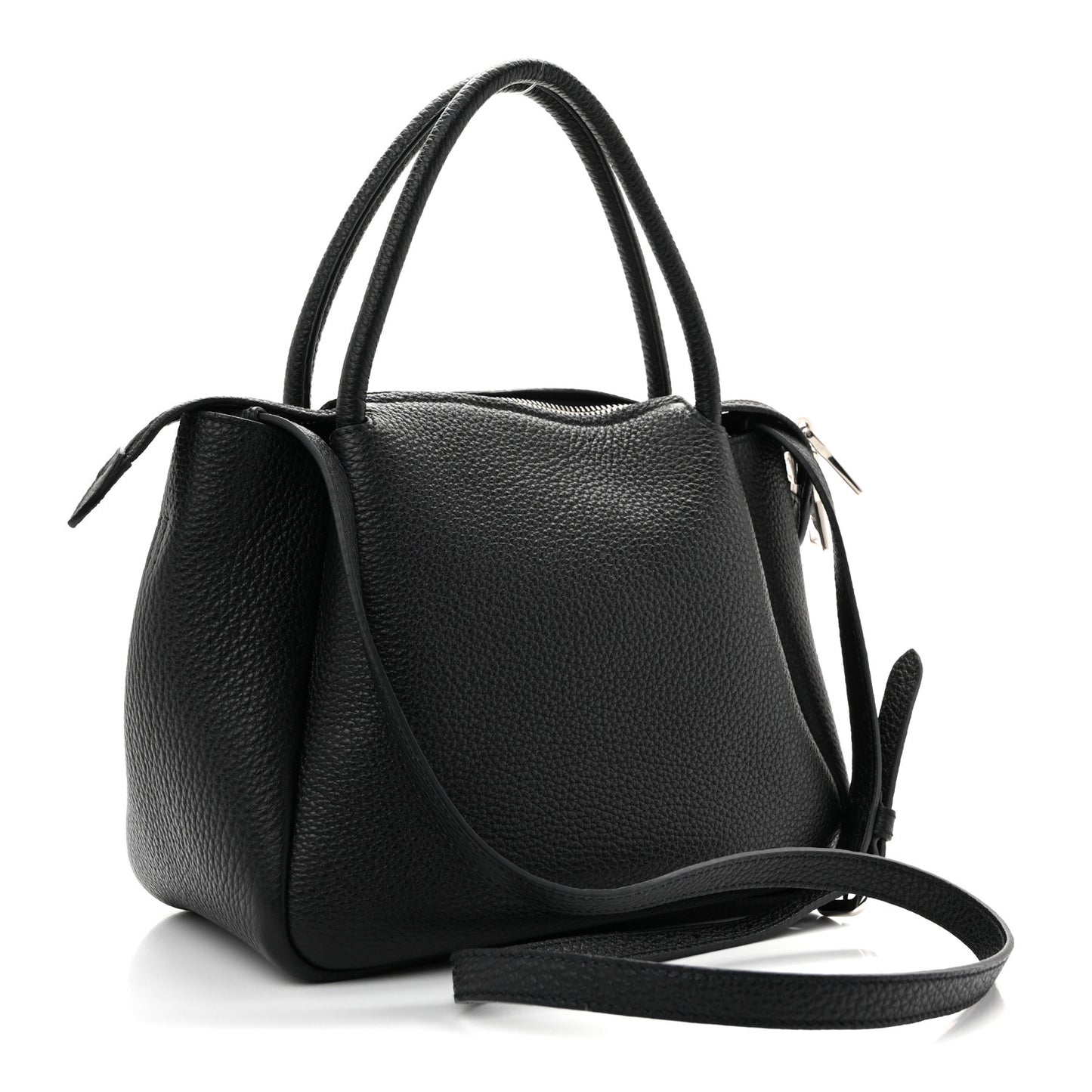 Vitello Daino Soft Mini Zippered Top Handle Bag Black
