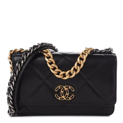 Chanel Goatskin Quilted 19 Wallet On Chain WOC Black 1 of 12