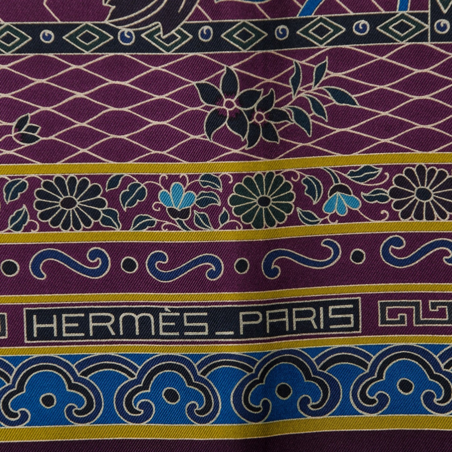 Silk Collections Imperiales Scarf 90 Aubergine Vert Bleu