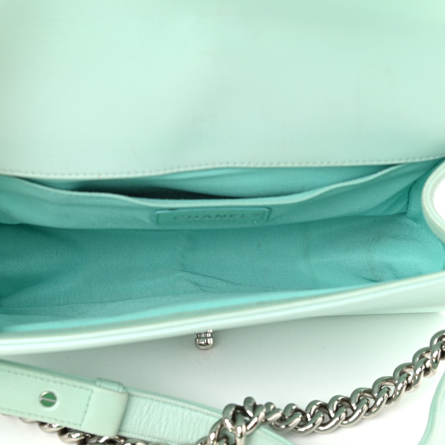 Chanel Iridescent Lambskin Chevron Quilted Medium Boy Flap Turquoise 8 of 13