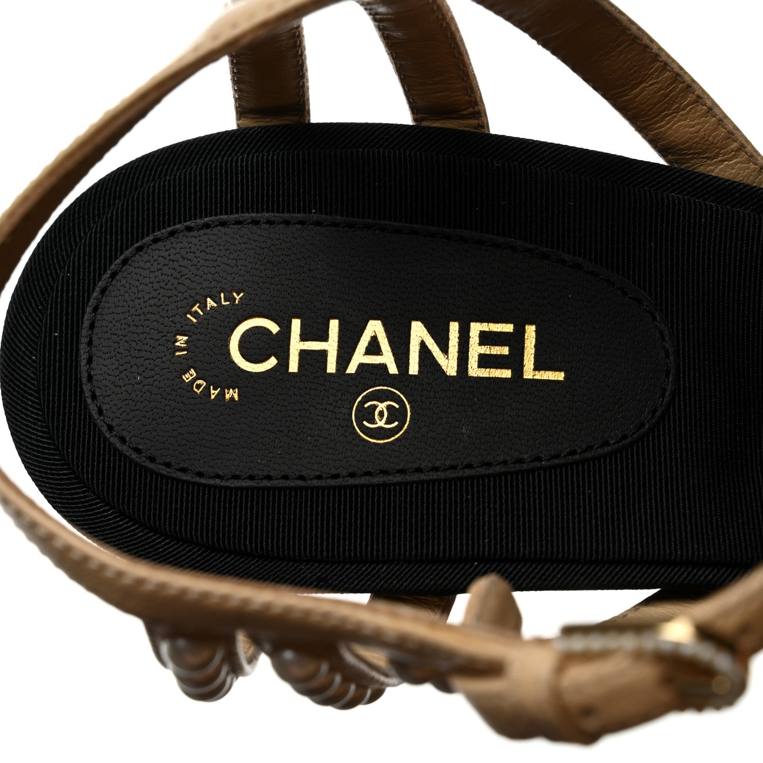 Chanel Lambskin Pearl Embellished Sandals 42 Black Beige 7 of 8
