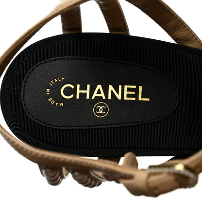 Chanel Lambskin Pearl Embellished Sandals 42 Black Beige 7 of 8