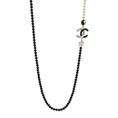 Chanel Pearl Beaded Enamel CC Necklace Black White 1 of 3