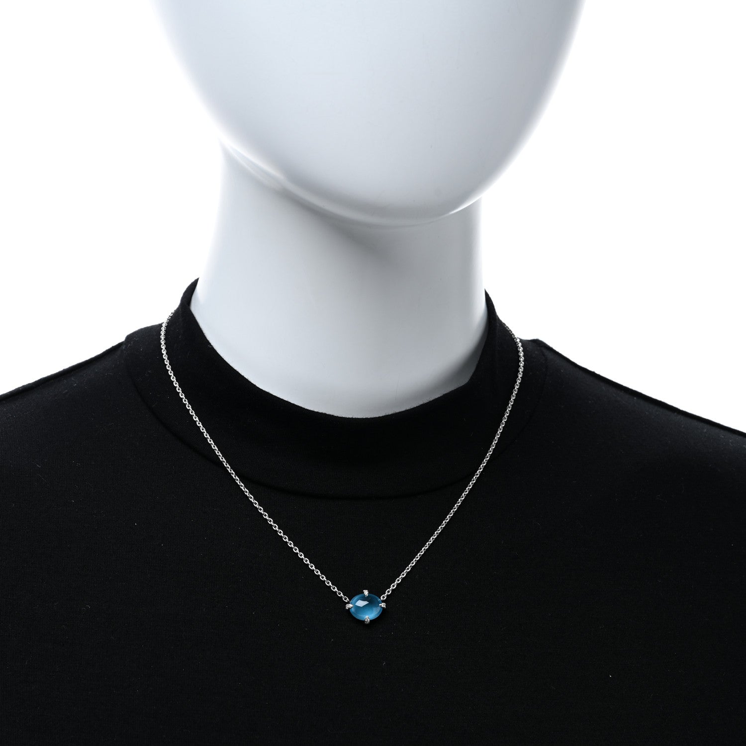 David Yurman Sterling Silver Diamond Blue Topaz Chatelaine Oval Pendant Necklace 2 of 4
