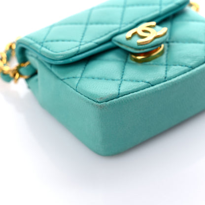 Chanel Lambskin Quilted Mini Pouch Bag Charm Keychain Turquoise 8 of 16